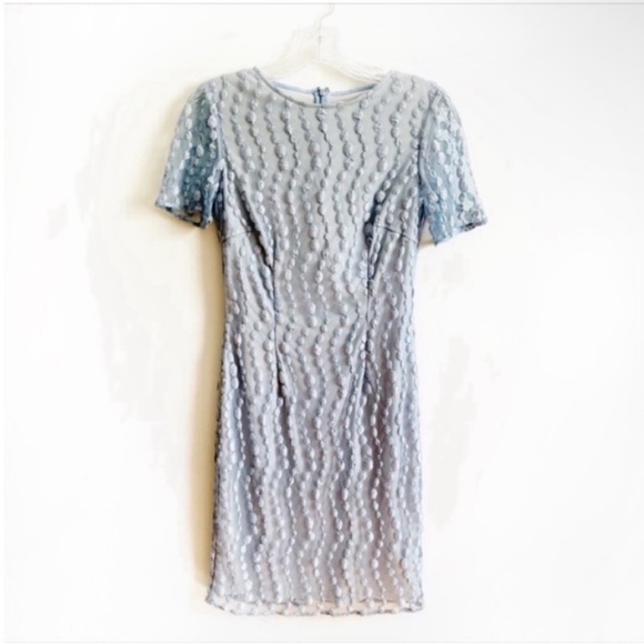 Reiss sheath dress sky blue lace dots mesh overlay embroidered
